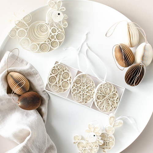 Quilling Egg Trio - Off-White H9cm 3pcs Set